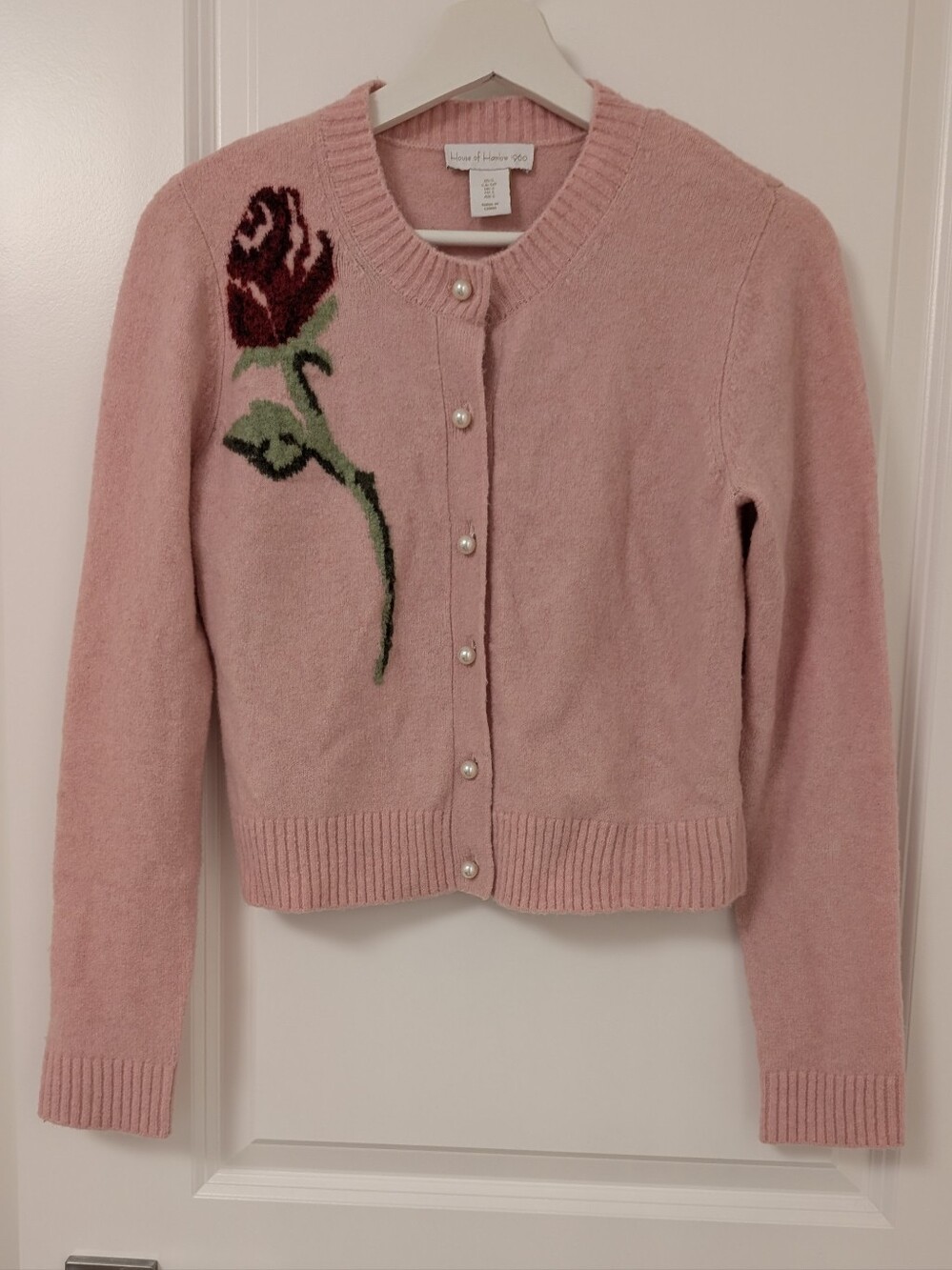 House Of Harlow 1960 Pink Floral Pearl-Button Cardigan Sweater
